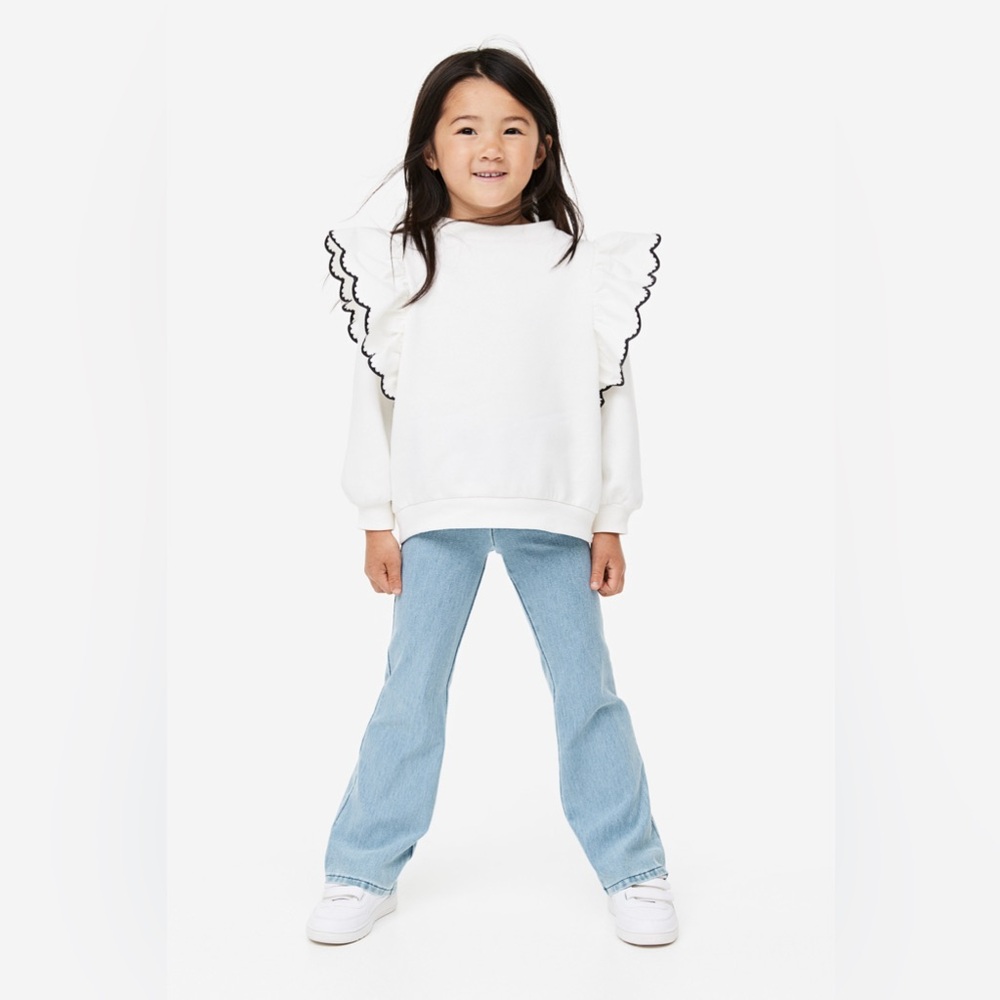 H&M Kids Girls White Ruffle with Black lines Sweatshirt